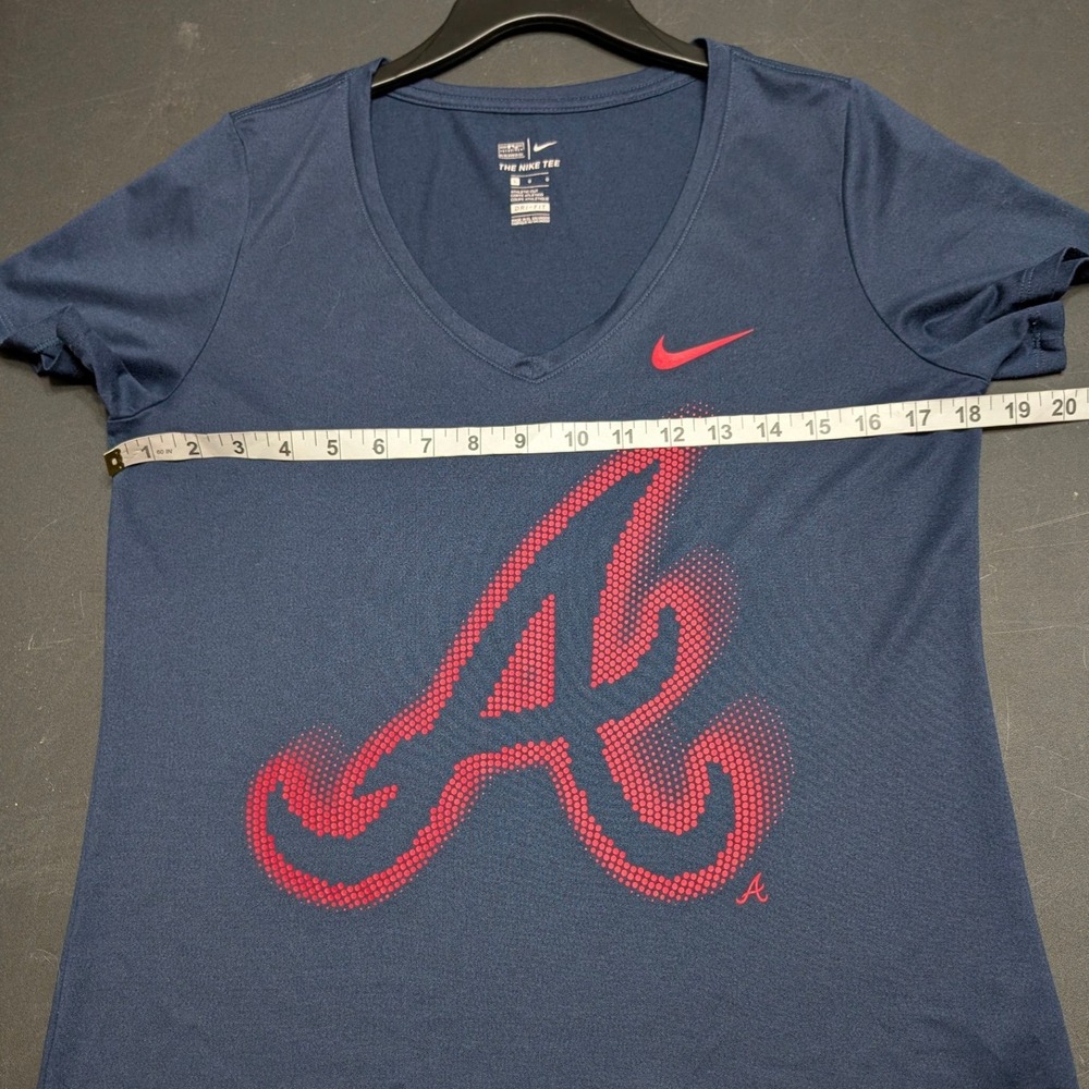 Nike Atlanta Braves Dri-Fit V-Neck T-Shirt Navy Blue MLB Graphic‎ Tee Size Large - Picture 5 of 7